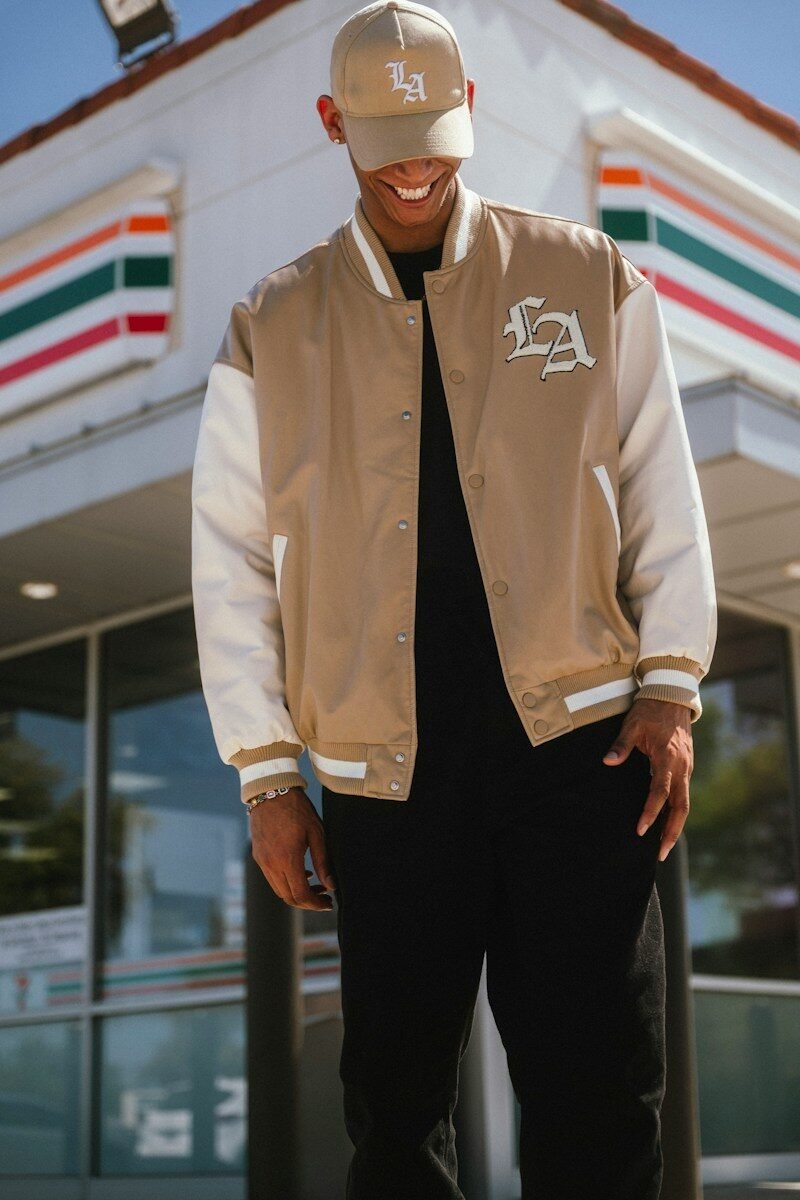 Chenille patch on a varsity jacket